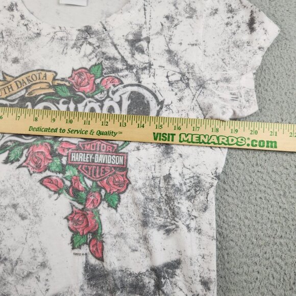 Harley Davidson Motorcycles Shirt Womens Large Cap Sleeve Gray Lightweight Roses - Picture 7 of 12